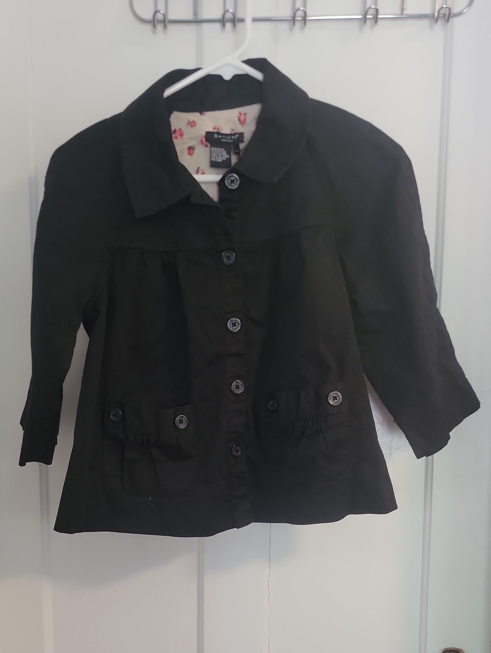 Sandro Black Jacket with Pink Floral Lining
